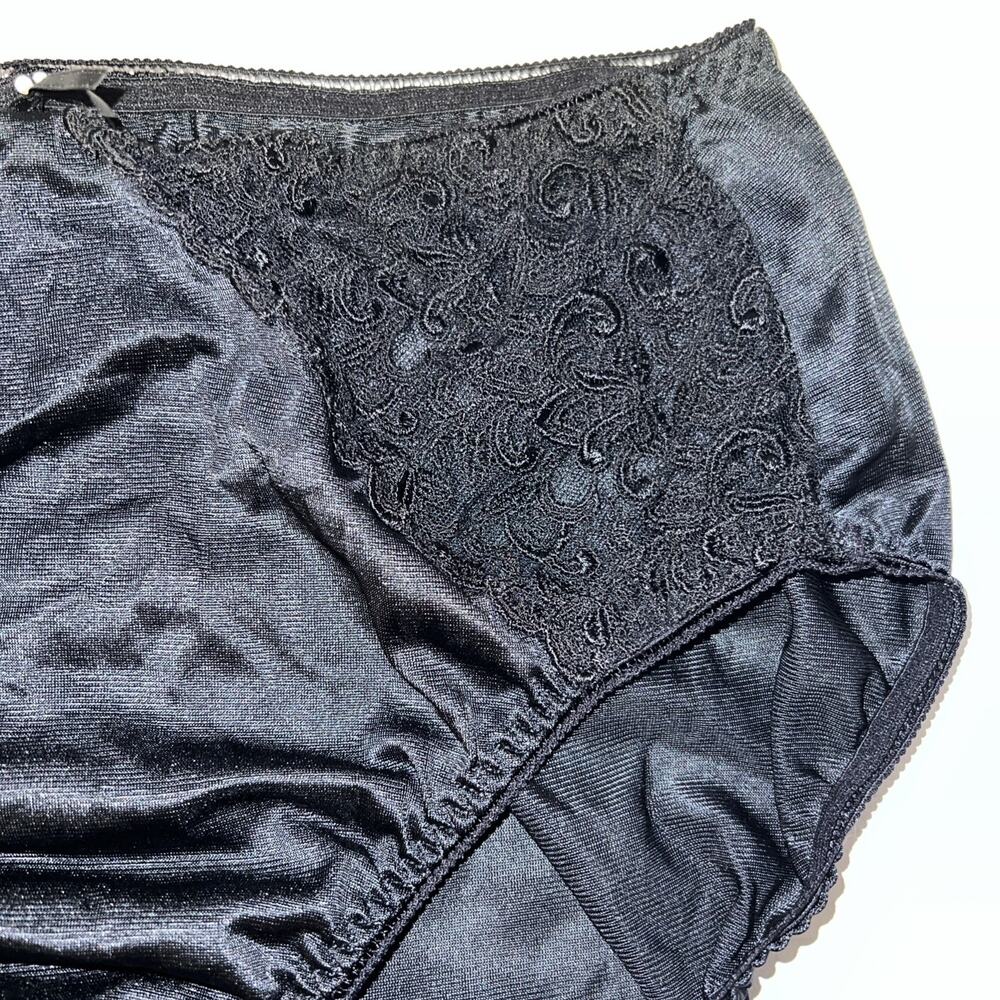 VINTAGE WACOAL 84202 Black LACE TRIM BRIEFS PANTIES SZ L LIQUID SATIN - Picture 4 of 16